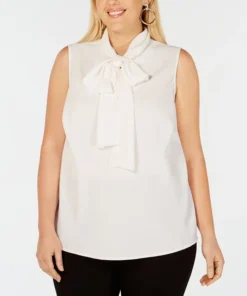 Bar III Trendy Plus Size Bow-Neck Blouse, Created For Macy's