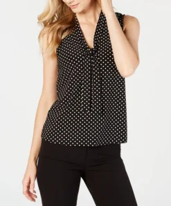 Anne Klein Printed Tie-Neck Top
