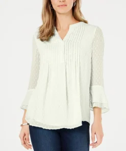 Charter Club Women's Double-Ruffle Textured Pintuck Top, Created For Macy's