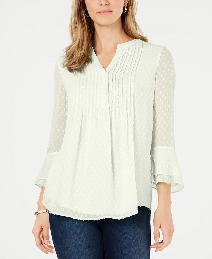 Charter Club Women's Double-Ruffle Textured Pintuck Top, Created For Macy's 1 Charter Club Women's Double-Ruffle Textured Pintuck Top, Created For Macy's