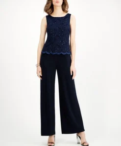 Connected Embellished Lace-Overlay Jumpsuit