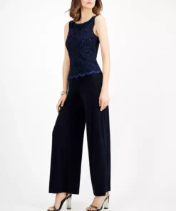 Connected Embellished Lace-Overlay Jumpsuit -CeCe cloth-shop 13077086 fpx