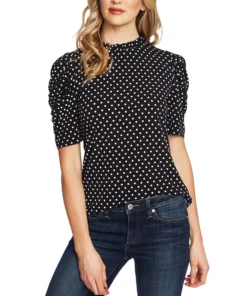 CeCe Ruched Polka-Dot Top