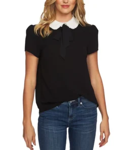 CeCe Tie-Neck Peter Pan-Collar Top