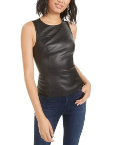 Bar III Faux-Leather Peplum Top, Created For Macy's