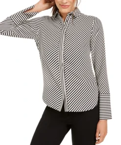 Anne Klein Printed Slit-Cuff Blouse