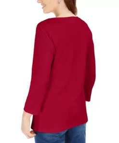 Karen Scott Cotton Henley V-Neck Top, Created For Macy's -CeCe cloth-shop 15656070 fpx