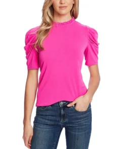 CeCe Women's Puff-Sleeve Ruffled-Neck Top