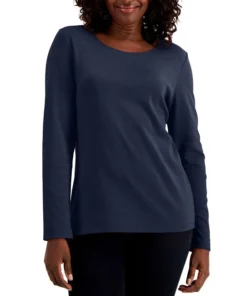 Karen Scott Long Sleeve Cotton Scoop-Neckline Top, Created For Macy's