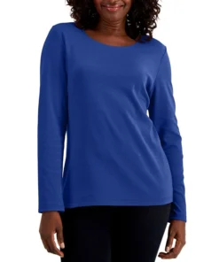 Karen Scott Long Sleeve Cotton Scoop-Neckline Top, Created For Macy's