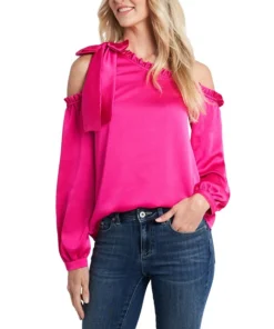 CeCe Womne's Ruffled One-Shoulder Long Sleeve Bow Blouse