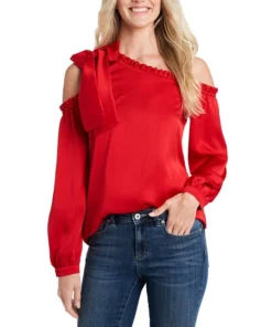 CeCe Womne's Ruffled One-Shoulder Long Sleeve Bow Blouse