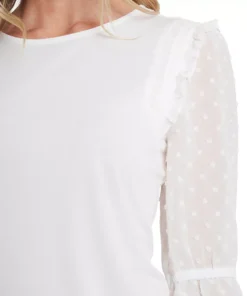 CeCe Women's Ruffle Mixed-Media Elbow Sleeve Blouse -CeCe cloth-shop 18402620 fpx