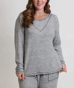 COIN 1804 Women's Plus Size Cozy Contrast Stitch Tee