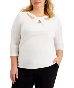 Kasper Plus Size Twist-Neck Top