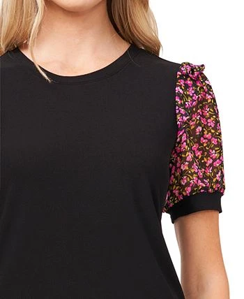 CeCe Women's Short Sleeve Floral Puff-Sleeve Knit Top 2 CeCe Women's Short Sleeve Floral Puff-Sleeve Knit Top - Image 2