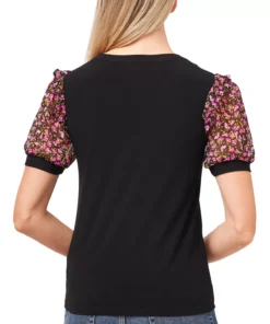 CeCe Women's Short Sleeve Floral Puff-Sleeve Knit Top 6 CeCe Women's Short Sleeve Floral Puff-Sleeve Knit Top -CeCe cloth-shop 18962828 fpx