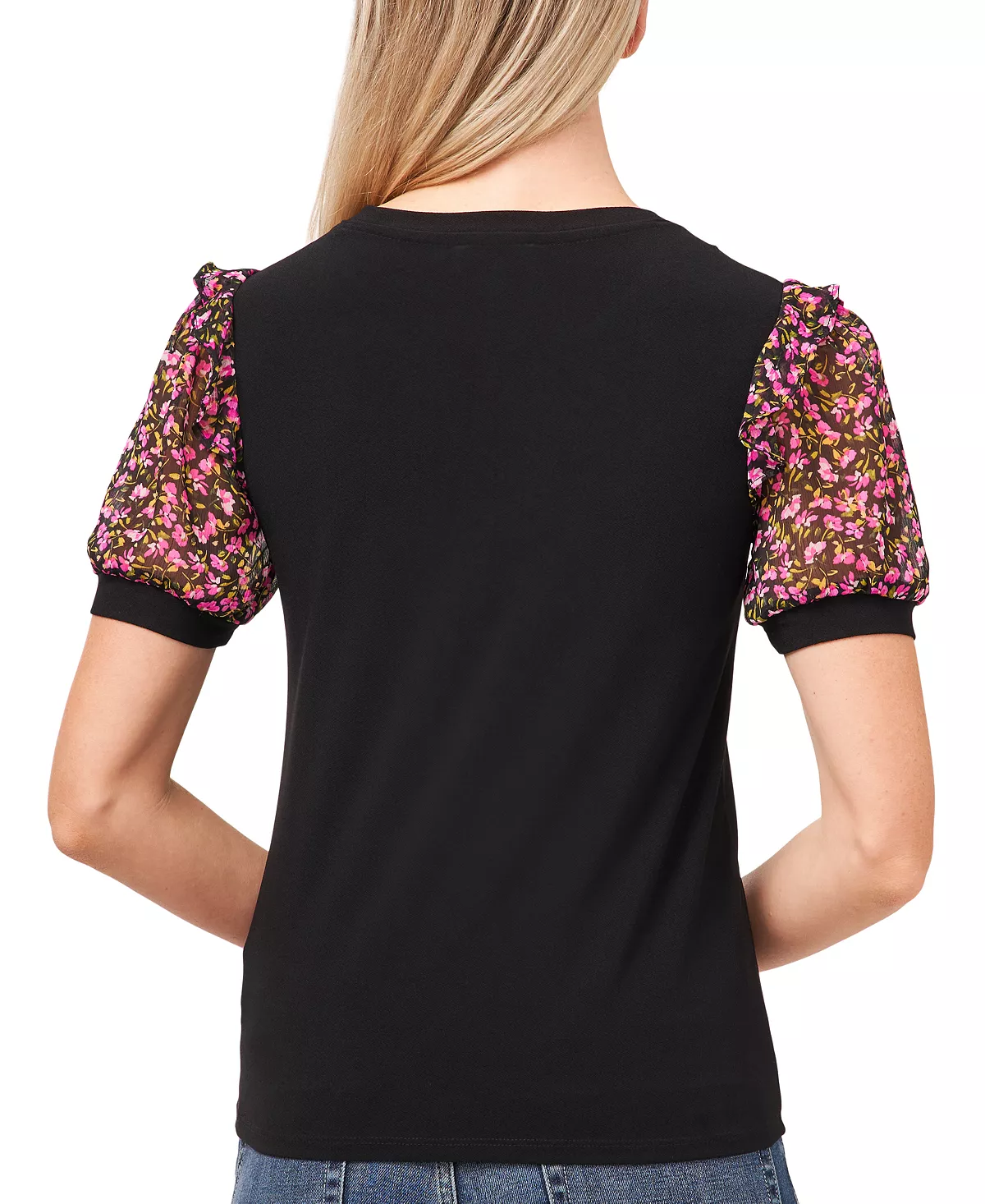 CeCe Women's Short Sleeve Floral Puff-Sleeve Knit Top 3 CeCe Women's Short Sleeve Floral Puff-Sleeve Knit Top - Image 3