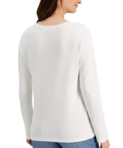 Karen Scott Long Sleeve Cotton Scoop-Neckline Top, Created For Macy's 8 Karen Scott Long Sleeve Cotton Scoop-Neckline Top, Created For Macy's -CeCe cloth-shop 19036843 fpx