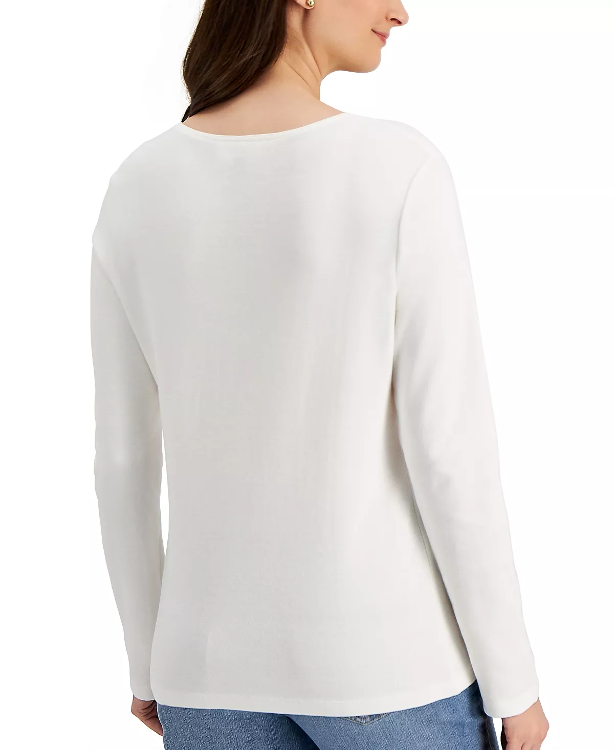 Karen Scott Long Sleeve Cotton Scoop-Neckline Top, Created For Macy's 3 Karen Scott Long Sleeve Cotton Scoop-Neckline Top, Created For Macy's - Image 3