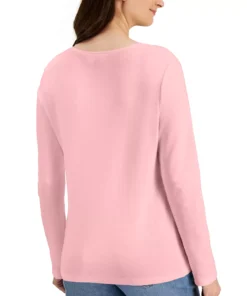 Karen Scott Long Sleeve Cotton Scoop-Neckline Top, Created For Macy's 10 Karen Scott Long Sleeve Cotton Scoop-Neckline Top, Created For Macy's -CeCe cloth-shop 19036868 fpx