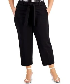Bar III Plus Size Cropped Tie-Front Pants, Created For Macy's