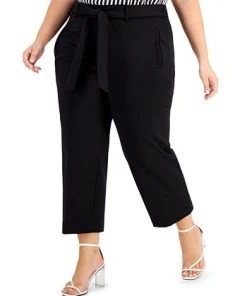 Bar III Plus Size Cropped Tie-Front Pants, Created For Macy's -CeCe cloth-shop 19382256 fpx