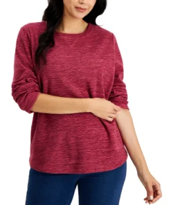 Karen Scott Long Sleeve Spacedye Microfleece Top -CeCe cloth-shop 19455975 fpx