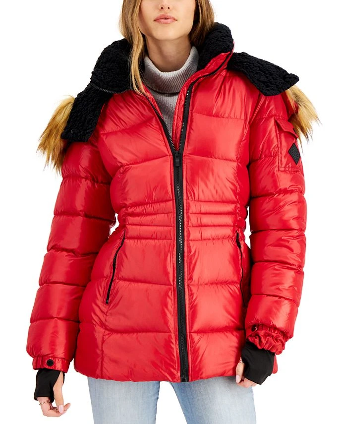 Steve Madden Juniors' Faux-Fur-Trim Hooded Shine Puffer Coat, Created For Macy's 1 Steve Madden Juniors' Faux-Fur-Trim Hooded Shine Puffer Coat, Created For Macy's