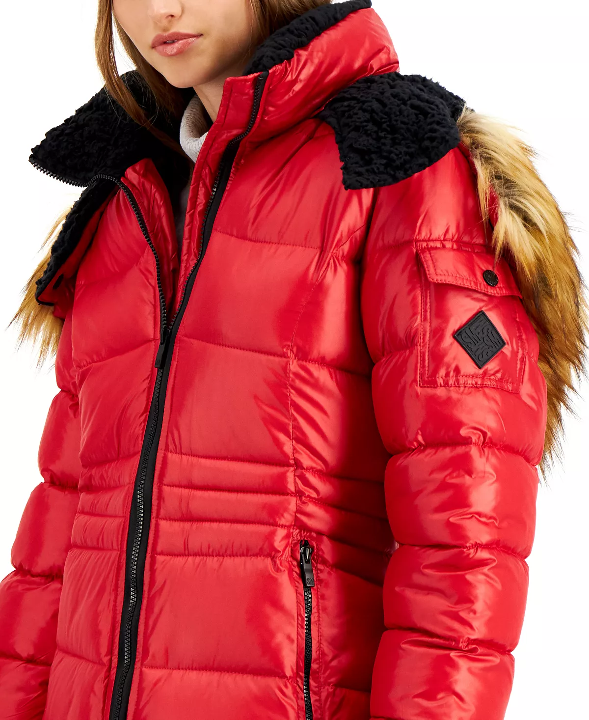 Steve Madden Juniors' Faux-Fur-Trim Hooded Shine Puffer Coat, Created For Macy's 4 Steve Madden Juniors' Faux-Fur-Trim Hooded Shine Puffer Coat, Created For Macy's - Image 4