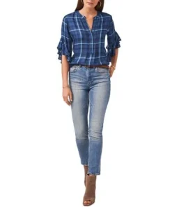 Vince Camuto Women's Plaid Ruffle-Sleeve Top -CeCe cloth-shop 19516986 fpx