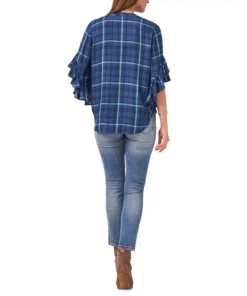 Vince Camuto Women's Plaid Ruffle-Sleeve Top -CeCe cloth-shop 19516987 fpx