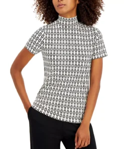 Anne Klein Chain-Print Mock-Neck Top -CeCe cloth-shop 19537760 fpx