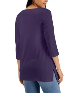 Karen Scott Boat-Neck 3/4-Sleeve Top, Created For Macy's -CeCe cloth-shop 19547165 fpx