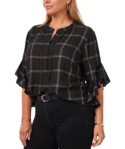 Vince Camuto Plus Size Windowpane-Print Top