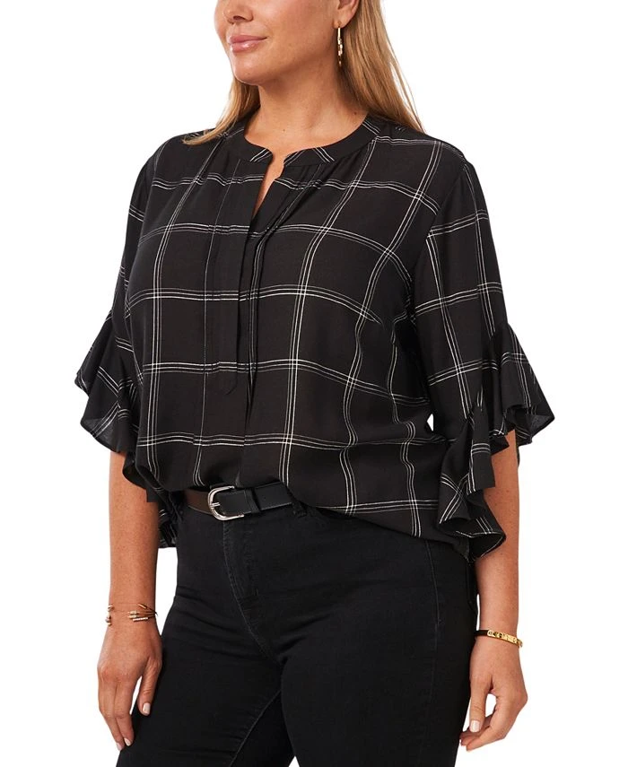 Vince Camuto Plus Size Windowpane-Print Top 1 Vince Camuto Plus Size Windowpane-Print Top
