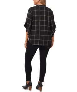 Vince Camuto Plus Size Windowpane-Print Top 8 Vince Camuto Plus Size Windowpane-Print Top -CeCe cloth-shop 19563299 fpx