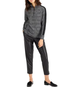 Anne Klein Zip-Up Pullover Plaid Top -CeCe cloth-shop 19565285 fpx