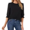 CeCe Women's Ruffle Mixed-Media Elbow Sleeve Blouse