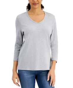 Karen Scott V-Neck 3/4-Sleeve Top, Created For Macy's -CeCe cloth-shop 19721288 fpx