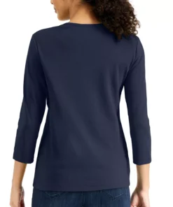 Karen Scott V-Neck 3/4-Sleeve Top, Created For Macy's -CeCe cloth-shop 19721304 fpx
