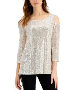 JM Collection Sequin Cold-Shoulder Top, Created For Macy's