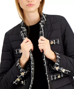 Anne Klein Quilted Tweed-Trim Puffer Jacket -CeCe cloth-shop 19804049 fpx
