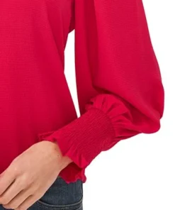 CeCe Women's Solid Smocked-Cuff V-Neck Charmeuse Blouse -CeCe cloth-shop 19850284 fpx