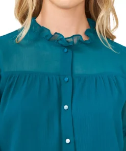 CeCe Women's Solid Ruffled-Sleeve Button-Down Blouse -CeCe cloth-shop 19850365 fpx