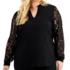 Kasper Plus Size Lace-Sleeve Split-Neck Top