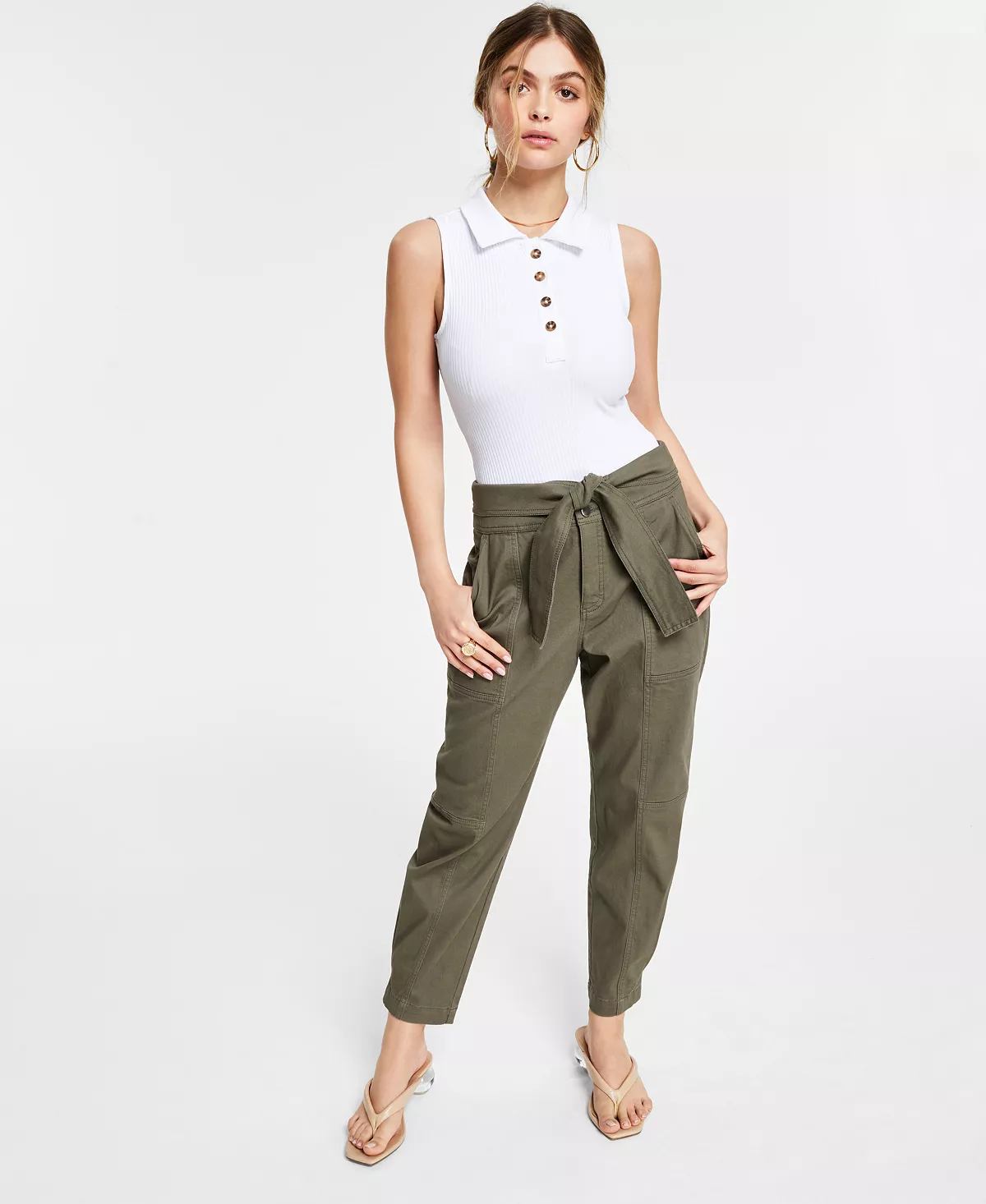 Bar III Tie-Front Tapered Pants, Created For Macy's 1 Bar III Tie-Front Tapered Pants, Created For Macy's