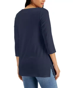 Karen Scott Boat-Neck 3/4-Sleeve Top, Created For Macy's -CeCe cloth-shop 20440389 fpx