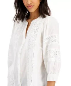 Charter Club Women's Woven Eyelet Cotton Blouse, Created For Macy's -CeCe cloth-shop 20648394 fpx