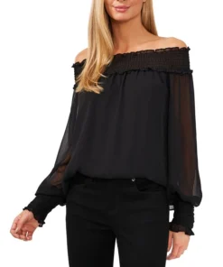 CeCe Smocked Off-The-Shoulder Top